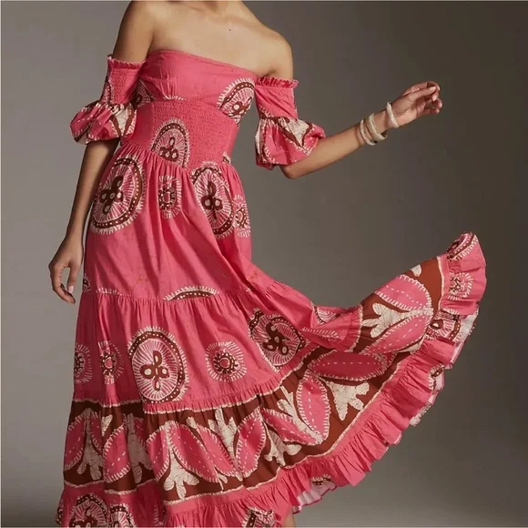Anthropologie LOVE THE LABEL Elegant Pink Strapless Maxi Dress Size S